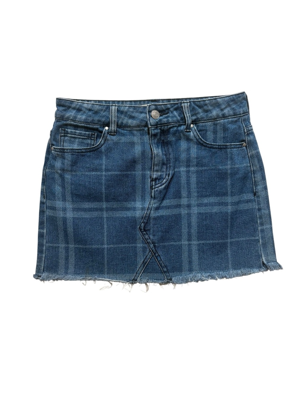 PacSun Blue Plaid Denim Mini Skirt